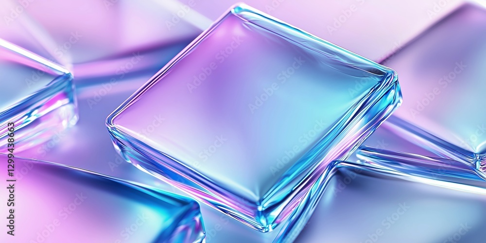 Poster colorful translucent blocks arranged artistically on a soft background with a bright gradient during