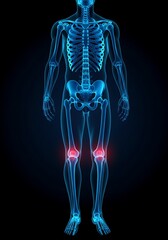 Human Skeleton with Knee Pain Showing Joint Inflammation and Injury
