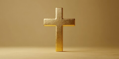 Naklejka premium Golden cross stands against a warm background, symbolizing faith and spirituality in a serene setting