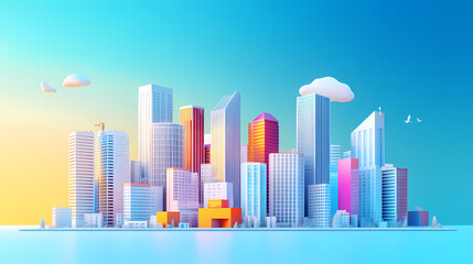 Obraz premium Efficient project planning and execution steps visualized, 3d illustration, flat design, side view, organizational workflow theme, animation, triadic color scheme. Evolution - City. Illustration
