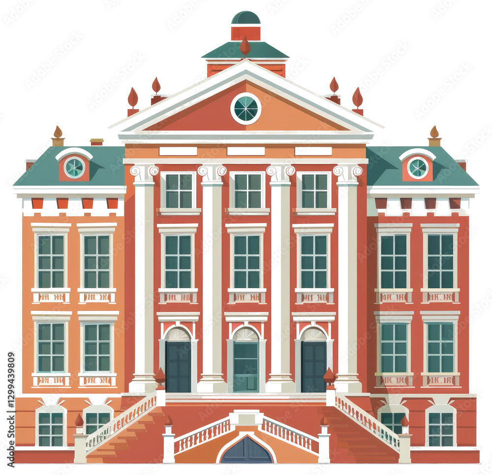 Aufkleber a digitally illustrated classic building featuring columns and multiple windows