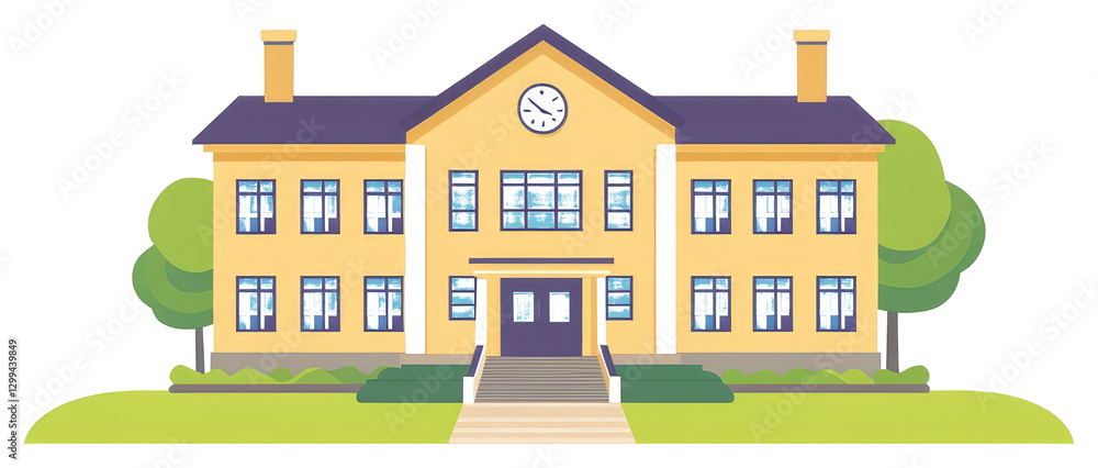 Poster a large building with a clock on the front facade