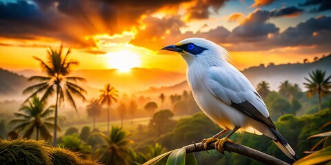 Bali Myna Bird Silhouette at Sunset, Tropical Island Silhouette