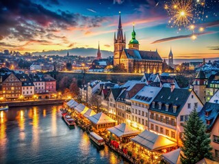 Basel Christmas Market Double Exposure: Festive Lights & Cityscape