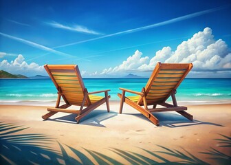 Beach Lounge Chairs: Relaxing Seaside View, Sunny Day