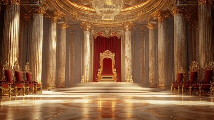 Obraz premium Luxurious baroque palace interior with grand throne and ornate columns