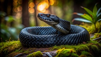 Black Phase Timber Rattlesnake Night Photography - Low Light Reptile Image