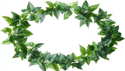 Fototapeta premium Artificial Greenery Oval Frame: Lush Green Leaves, Perfect for Decorations