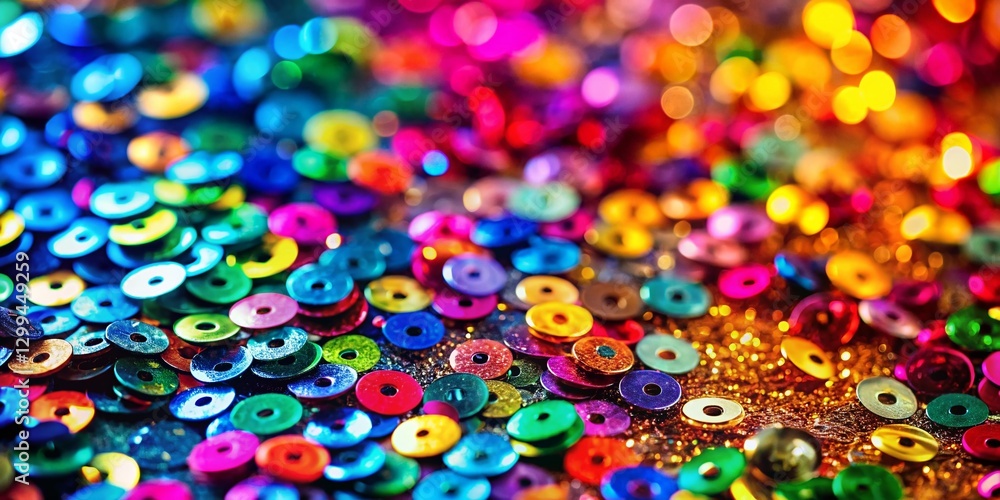 Poster bright multicolored sequins scattered background - ai generated festive texture