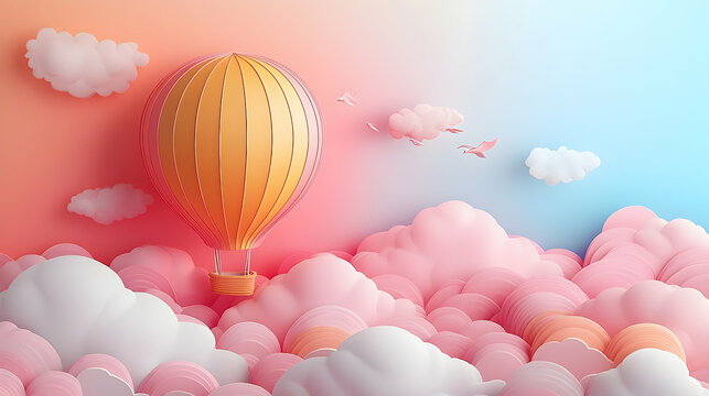 Pastel Hot Air Balloon in Cloudscape