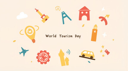 Minimalistic vector icons of tourist landmarks for World Tourism Day