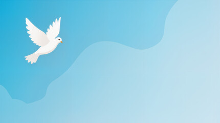 Fototapeta premium White dove in flight against a clear blue sky, symbol of peace