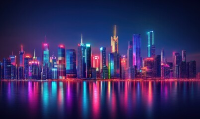 Fototapeta premium A modern cityscape with bright neon lights, symbolizing energy, creativity, and urban innovation.