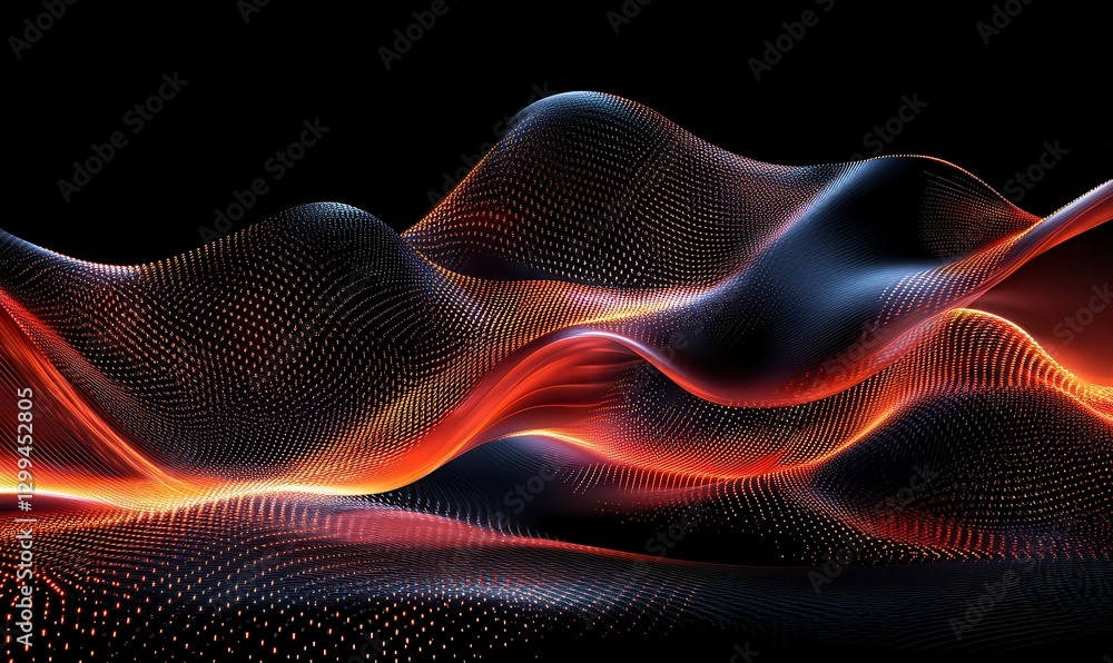 Poster abstract artistic swirls of glowing red and black patterns forming dynamic waves, symbolizing motion