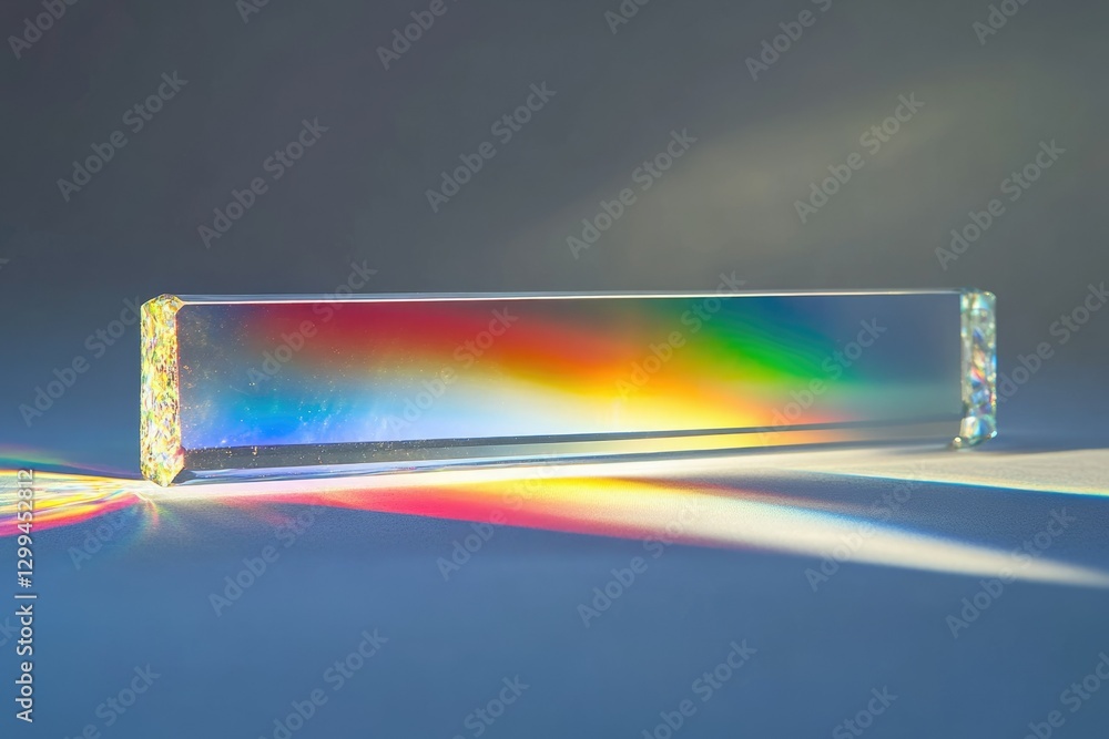 Aufkleber a rectangular prism refracts light, creating a vibrant rainbow spectrum on a surface.