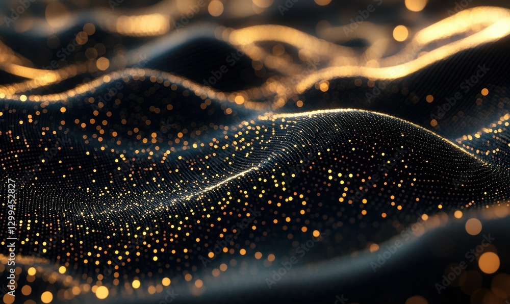 Poster abstract black and golden metallic textures illuminated by soft gradient light forming a luxurious a