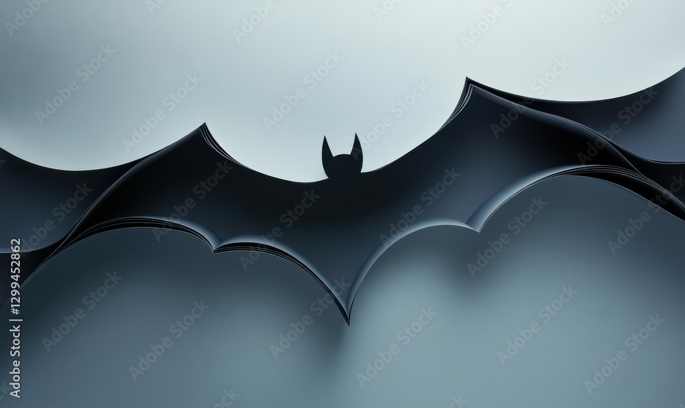 Aufkleber abstract black paper cutout design resembling a bat, set against a soft gradient background with sub