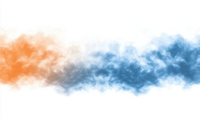 Fototapeta premium Abstract blue and orange smoke clouds blending seamlessly, creating a vibrant, ethereal effect against a white background, perfect for artistic visuals, .