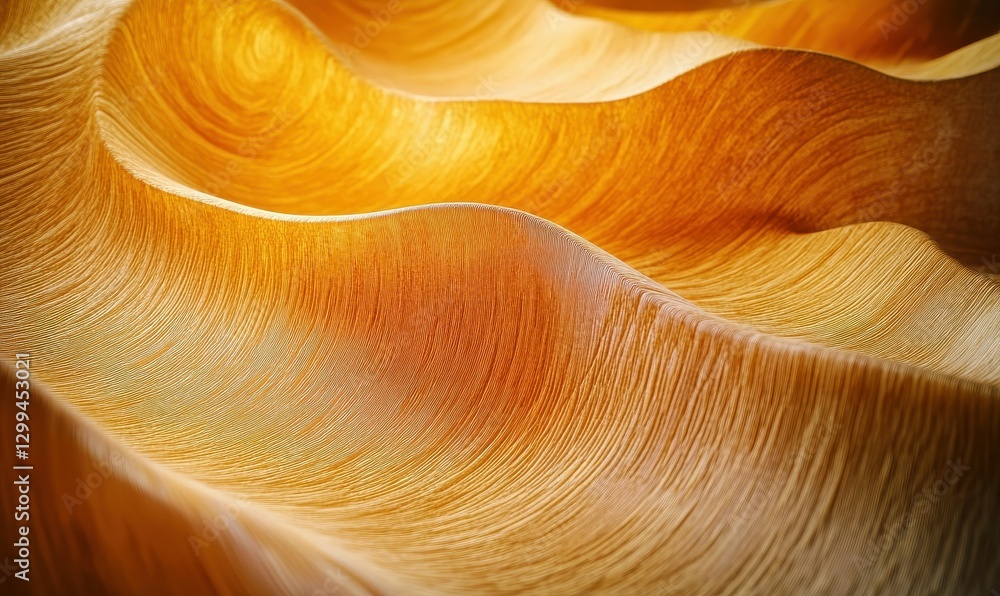 Poster abstract close-up of swirling golden textures illuminated by gradient lighting creating a bold and l