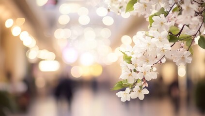 White Blossoms in a City Hallway