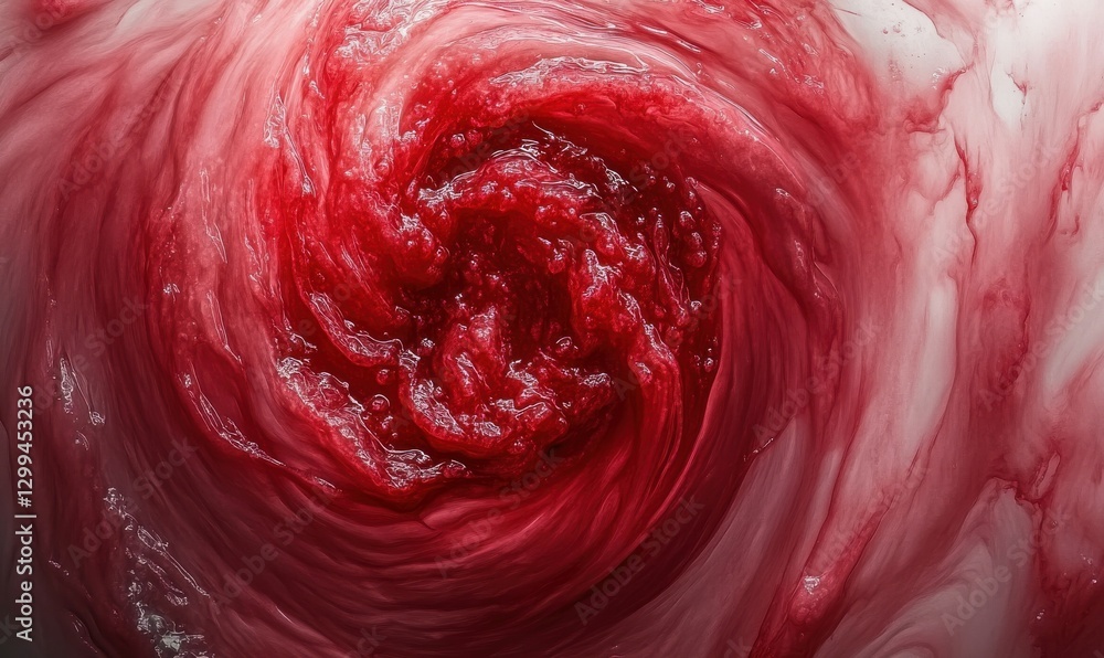 Poster abstract composition of swirling red and magenta waves with subtle gradient lighting, creating a dyn