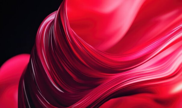 Abstract dynamic ribbons of deep red light twisting fluidly on a black background, symbolizing elegance and boldness