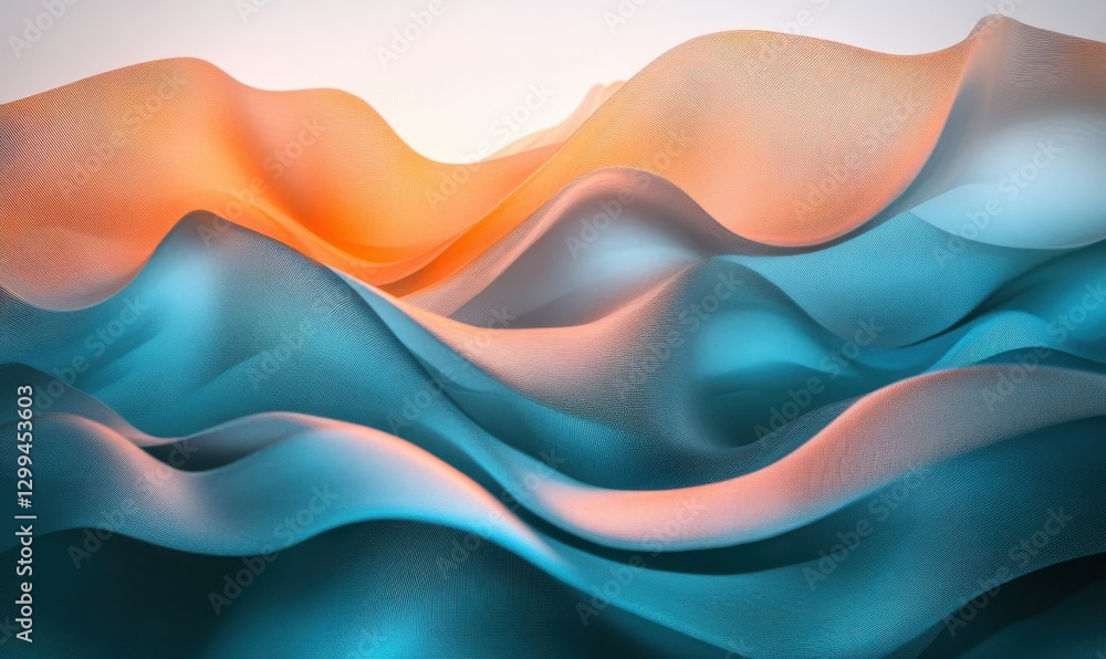 Poster abstract waves flow with warm and cool gradient colors.