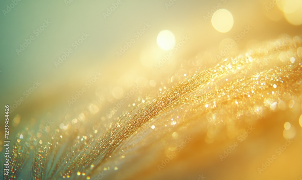 Poster abstract macro shot of shimmering golden bokeh lights with a soft blurred background, creating a dre