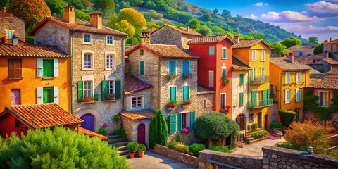 Fototapeta premium Charming French Village Balazuc: Picturesque Stone Houses with Traditional Windows