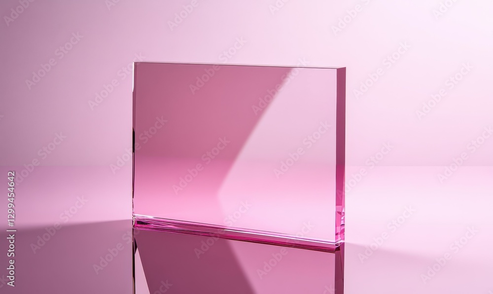 Poster abstract pink glass design with a soft reflective surface, illuminated by gentle diffused light crea
