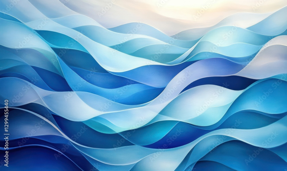 Poster artistic abstract patterns of flowing blue watercolors with soft gradients, illuminated by subtle li
