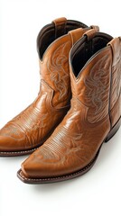 Stylish western cowboy boots crafted from brown leather with intricate stitching details