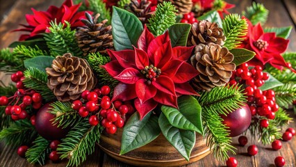 Christmas Floral Arrangement: Festive Poinsettia & Holly Berries 4K Stock Photo