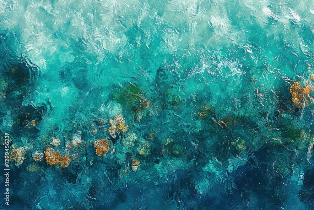 Aufkleber an aerial view of turquoise water flowing over rocks, creating a mesmerizing abstract pattern.