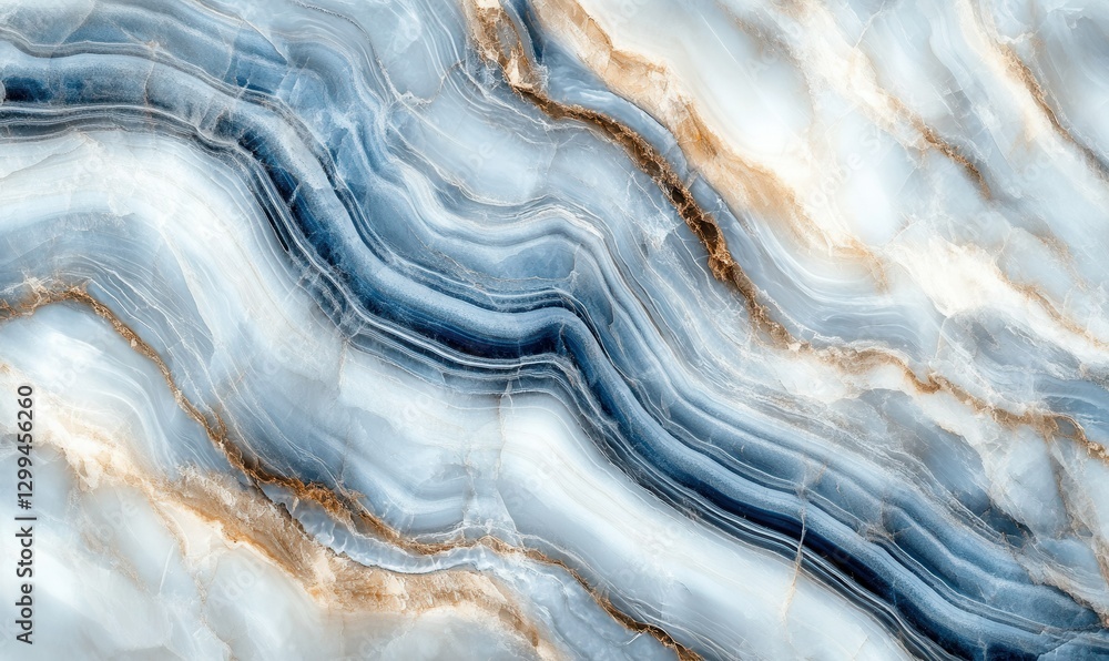 Poster artistic close-up of swirling marble textures in shades of blue and white, illuminated by soft diffu