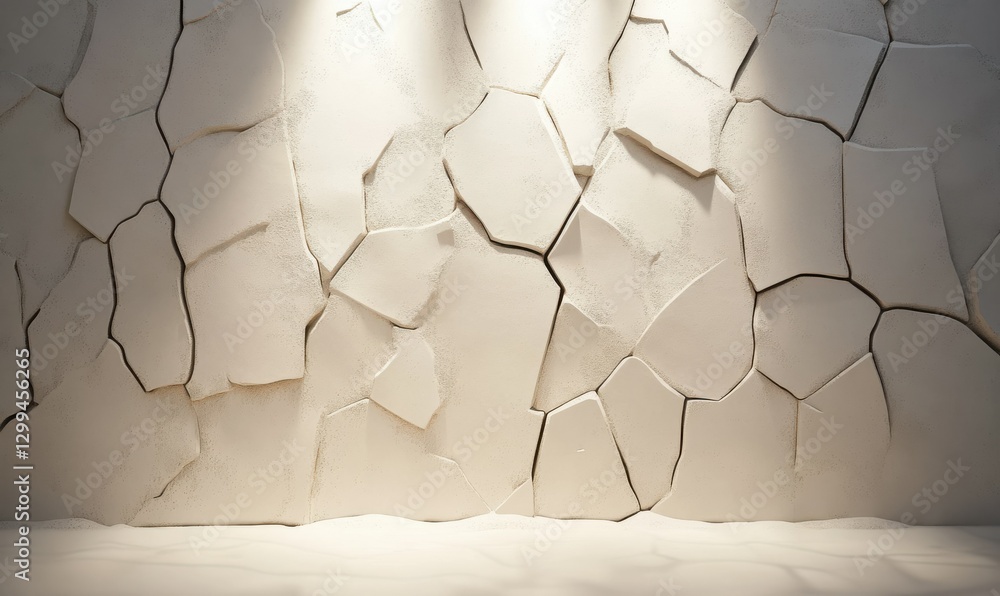 Poster artistic cracked textured wall in soft beige and grey tones, illuminated by diffused light creating 