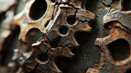 Rusted metal gears intricate detail close up