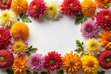 Obraz premium Chrysanthemum Flower Frame Banner: Flat Lay Floral Design with Copy Space for Text