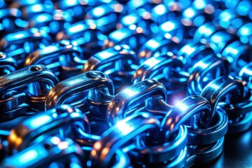 Obraz premium Chrome Blue 3D Chain Silhouette - Abstract Metal Link Background
