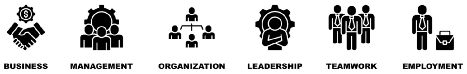 Business management banner web icon vector illustration concept with icon of business, management, organization, leadership, teamwork and employment
