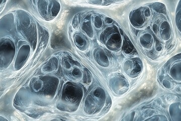 Intricate network of interconnected cavities resembling a spongy structure, possibly biological or abstract.