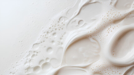 Artistic close-up of skincare and cosmetic serum textures in soft white and golden hues, featuring...