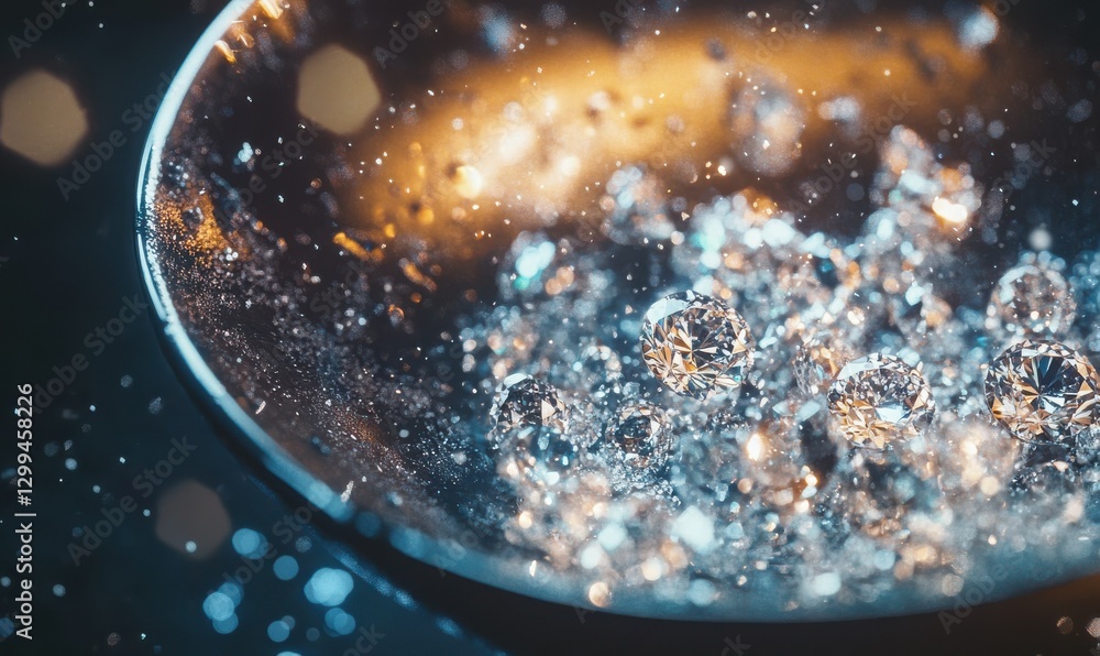 Aufkleber artistic macro shot of sparkling diamonds resting on a black surface, illuminated by soft light to e