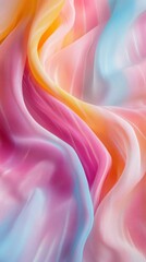 Colorful silk fabric draped artistically with vibrant hues of pink, orange, and blue creating a soft and flowing texture