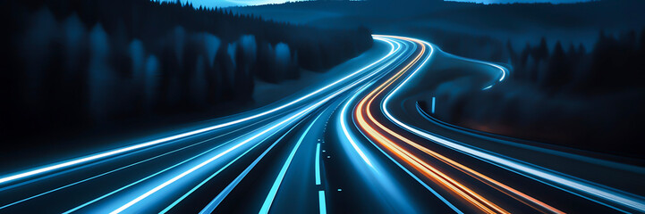 Fototapeta premium A highway with colorful light trails, symbolizing the speed and movement of digital marketing. Generative AI.