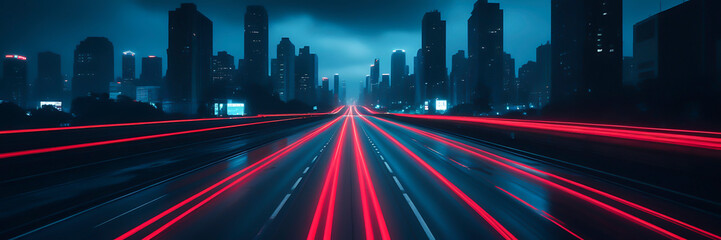 Fototapeta premium A highway with colorful light trails, symbolizing the speed and movement of digital marketing. Generative AI.