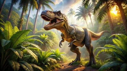 Close-Up Drone Shot of Tyrannosaurus Rex Walking - Prehistoric Dinosaur