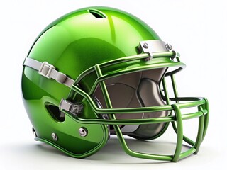 Fototapeta premium Close-up Green Football Helmet, Crisp White Background, High-Resolution Stock Photo