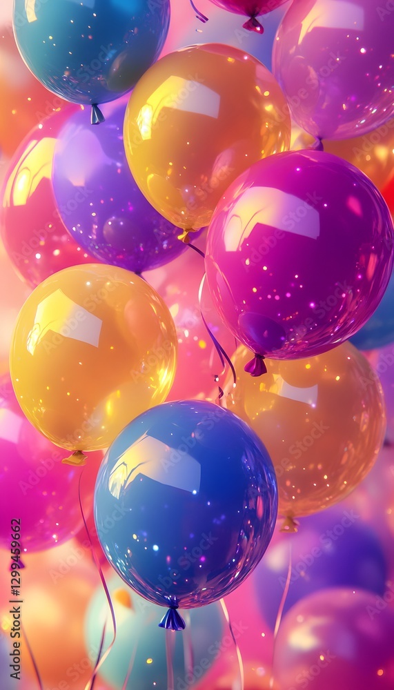Poster bright and colorful balloons floating against a soft background