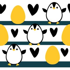 Easter animals seamless penguin and eggs pattern for wrapping paper and fabrics and linens and spring kitchen textiles